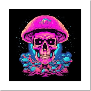 Mushroom Psychedelic Skull Retro 80s Posters and Art